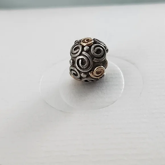 Pandora Two Tone Golden Doodle Rose Bud Charm - Picture 5 of 8